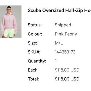 Lululemon Scuba Pink Peony